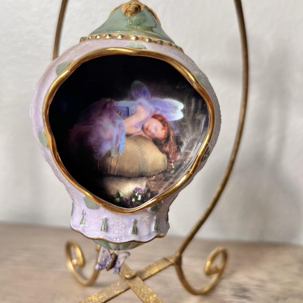 Vtg Bradford Exchange Fairy Ornament Set w/ Gold Stands Butterfly Detail 3-Piece - Picture 9 of 11